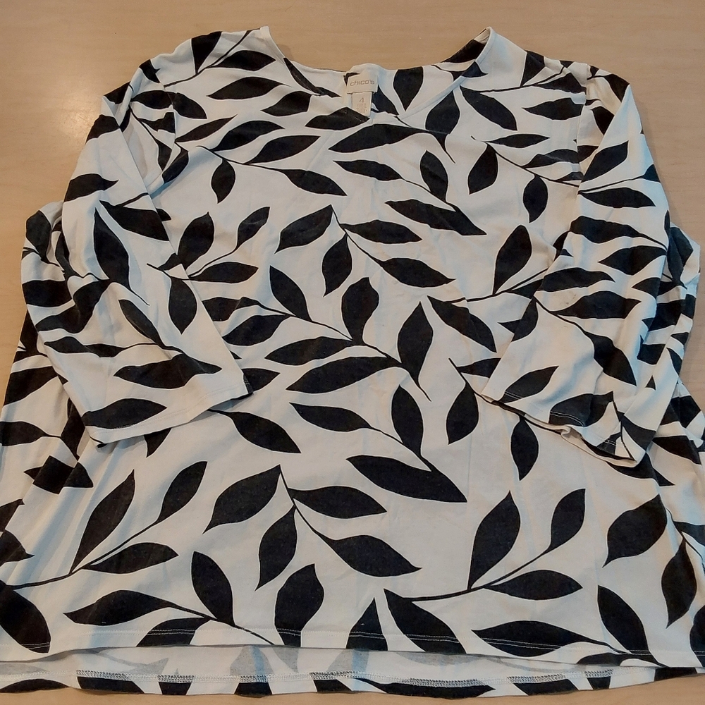 Chico's Black Leaf Print Shirt Size 4